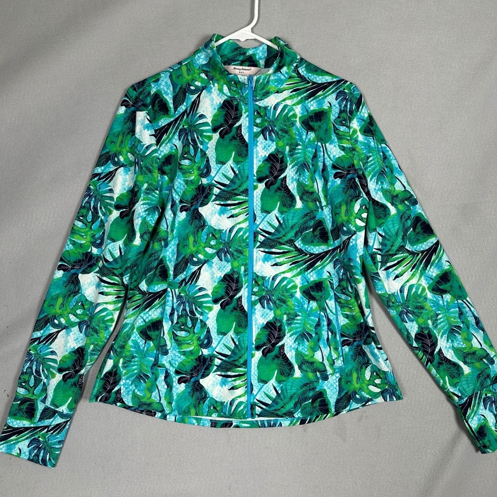 Tommy Bahama Jacket Womens XL Golf Full Zip Green Tropical Palm Performance EUC